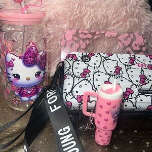 Hello Kitty Pink Hard Case Bag and Custom Tumbler Set